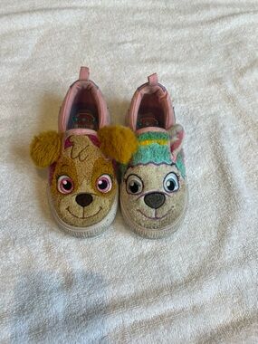 Paw Patrol Girls' Pink & Yellow Plush Character Slip-On Sneakers